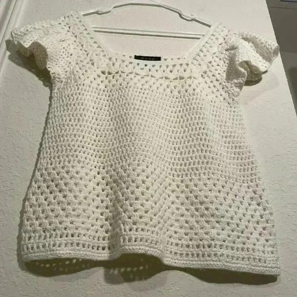WYSE London White Open Crochet Short Sleeve Square Neck Blouse Top Size Small - Picture 3 of 8